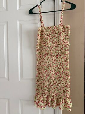 T.J.Maxx Yellow Floral Smocked Mini Dress with Pink Flowers